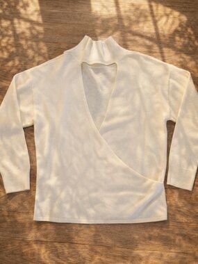 Michelle Mason Cashmere Wool Cowl Neck Sweater Cream Cutout Back Size Small